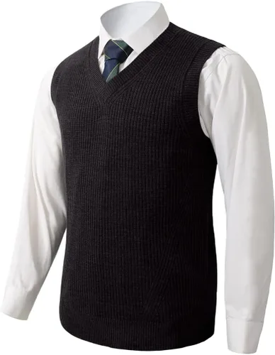 Vista 13 de Suéter de punto con cuello en V para hombre, liso, sin mangas, suéter de punto, ajuste holgado, todo a juego verde (ArmyGreen1)