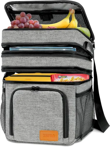 Vista 7 de ZRSUN Lonchera térmica para mujeres y hombres, lonchera reutilizable de 3 capas para mujer, lonchera expandible reutilizable resistente al agua