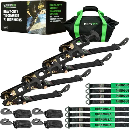 Vista 8 de Rhino USA Correas de amarre de automóvil para remolques con ganchos en J (paquete de 4) – 2" x 8' (10,000 lb de resistencia a la rotura) – Correas