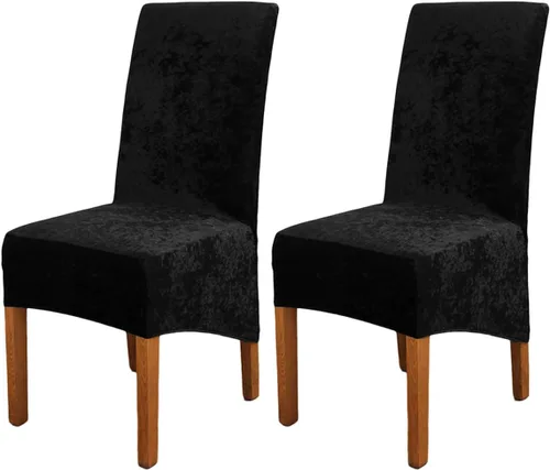 Vista 7 de Fundas para silla de terciopelo triturado, fundas protectoras elásticas y extraíbles para sillas XL, para comedor, ceremonia, banquete, boda Negro