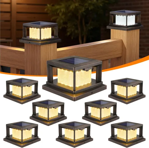Vista 15 de Paquete de 4 luces solares para postes al aire libre, 2 modos de luz LED para postes de 4 x 4, luz impermeable para decoración de patio, jardín