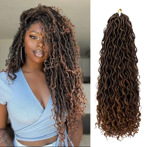 Vista 12 de 8 pulgadas Goddess Faux Locs pelo de ganchillo para mujer negro 7 paquetes de rastas estilo bohemio río para mujeres niños cabello pre rizado