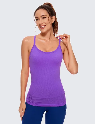 Vista 2 de CRZ YOGA - Camisetas deportivas para mujer, sin mangas, sin costuras, con espalda cruzada y brasier incorporado, camisetas para entrenamiento
