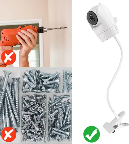 Vista 4 de Soporte de clip flexible para VTech VM901/VM928/VM923/VN924, soporte de cámara de bebé de cuello de cisne para cuna sin herramientas o daños