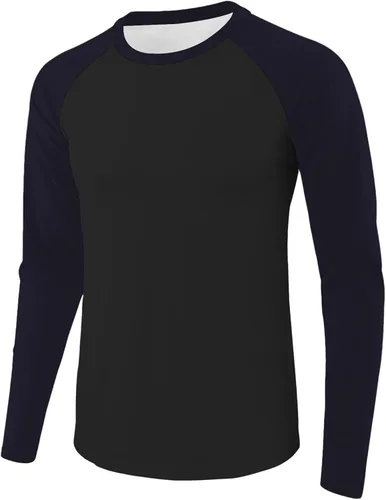 Vista 26 de Camiseta de béisbol para hombre, manga larga, cuello redondo, algodón, raglán, casual, dinámica