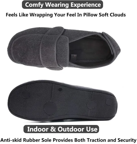Vista 3 de Zapatillas de recuperación de diabéticos de ancho extra ancho para hombre, cierres ajustables, pies hinchados, artritis, edema y calzado ortopédico