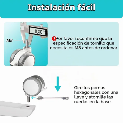 Vista 7 de Ruedas de escritorio de pie, ruedas de vástago M8 con cerradura de 2 pulgadas, juego de 4