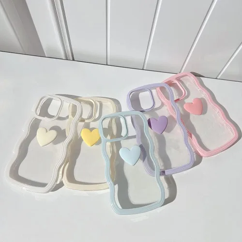 Vista 4 de Funda compatible con iPhone 11 para niñas y mujeres, bonito diseño de corazón de amor en 3D, rizado, simple, ondulado, transparente, transparente, a