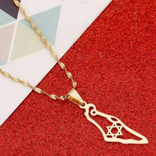 Vista 3 de Collar con mapa de Israel, hexágrama, joyería judía, Magen David, joyería de la estrella de David