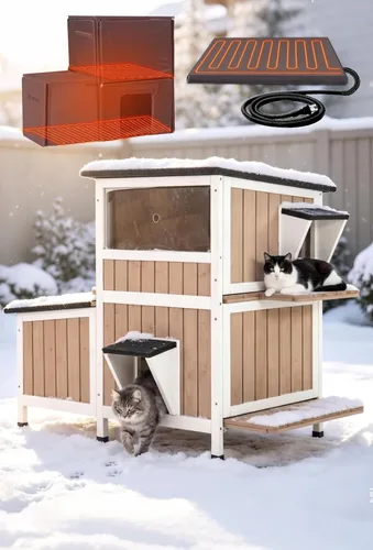 Vista 20 de Heated Cat House for Outside,Weatherproof Insulated Feral Shelter Solid wood structure with 6-sided insulated liner & certified heating pad. Keeps