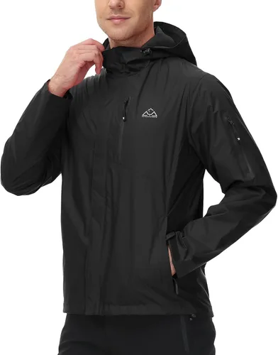 Vista 7 de TBMPOY Chubasqueros ligeros para hombre, impermeables, con capucha, para correr, ciclismo, senderismo, rompevientos al aire libre