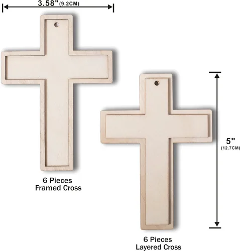 Vista 3 de Cregugua Paquete de 12 cruces de madera contrachapada de álamo sin terminar para manualidades