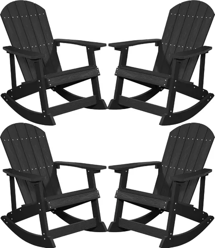 Vista 24 de YEFU Mecedora para exteriores, mecedora Adirondack, silla mecedora de patio con respaldo ancho, silla mecedora de gran tamaño con aspecto de madera