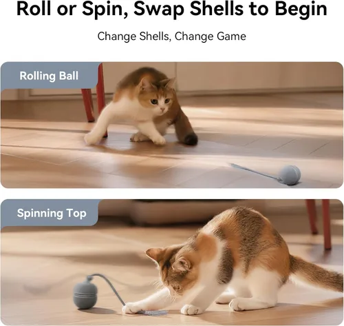 Vista 7 de Cheerble Juguetes interactivos 2 en 1 para gatos de interior – Wicked Ball Duo2 juguete automático para gatos, carcasas intercambiables duales, bola