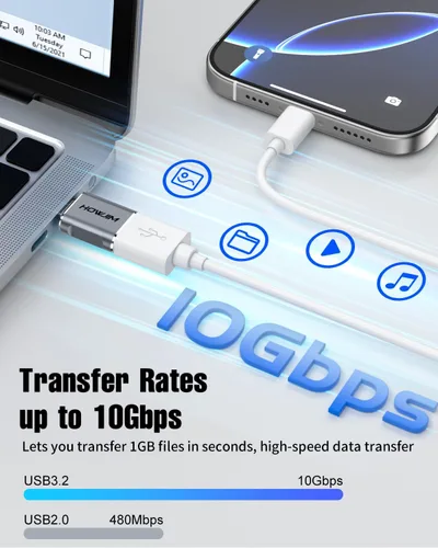 Vista 3 de Paquete de 10 adaptadores USB C a USB, adaptador USB C macho a USB 3.2 hembra OTG, transferencia de datos de 10 Gbps de carga rápida para teléfono