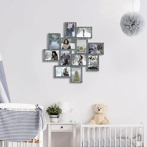 Vista 2 de J.M.Deco Marcos de Fotos Collage de 12 Aberturas Decoración de Pared, Marcos de Fotos Collage de 4x6 pulgadas con Ganchos de Metal para Decoración