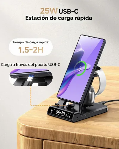 Vista 2 de Estación de Carga Rápida USB C de 25W para Samsung, SwanScout 701S, Soporte de Carga Plegable 3 en 1 para Galaxy S25/S24/Z Flip 7/Fold