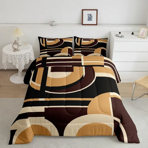 Vista 2 de Feelyou Juego de ropa de cama abstracta suave para niños y niñas, juego de edredón geométrico tamaño individual, edredón de rayas de microfibra