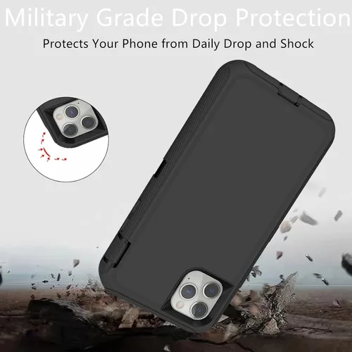 Vista 6 de Funda protectora resistente para iPhone 11 Pro Max, a prueba de polvo, a prueba de golpes, protección contra caídas, 3 en 1, funda resistente