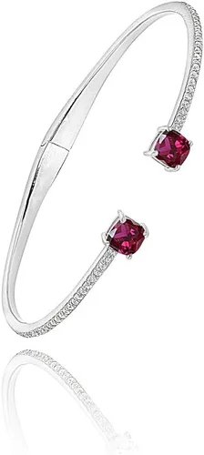 Vista 4 de B. BRILLIANT Pulsera apilable de plata de ley auténtica, con piedras preciosas creadas y zafiro blanco sintético de corte cojín