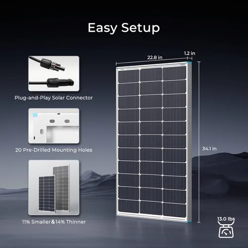 Vista 8 de Renogy Paneles solares 100 vatios, panel solar tipo N 25% de alta