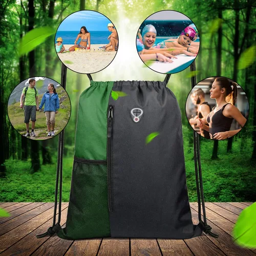 Vista 7 de Mochila con cordón, con estilo deportivo, bolsa de gimnasio para mujeres, hombres y niños, bolsa de gran tamaño con zíper y bolsillos de malla