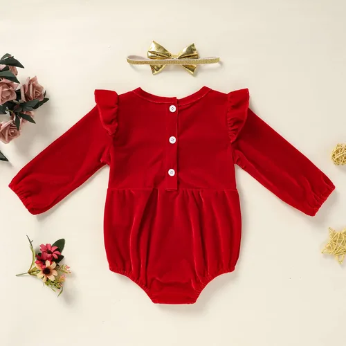 Vista 9 de GRNSHTS Ropa de primer cumpleaños para niña de terciopelo de un año de edad, mameluco de manga larga + diadema, 2 piezas de trajes de pastel
