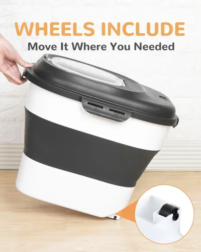 Vista 4 de 30-35 Lbs Contenedor de almacenamiento de alimentos para perros plegable Large Pet Food Storage with Airtight Lids,Wheels,Scoop and 2Pcs Food