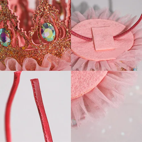 Vista 3 de Ever Fairy Diadema brillante con corona para niñas, diadema de princesa para boda (rosa B)