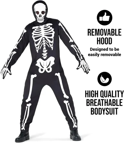 Vista 3 de Morph Disfraz de esqueleto para hombre, traje de esqueleto para adultos, disfraz de esqueleto para adultos, disfraz de esqueleto de Halloween