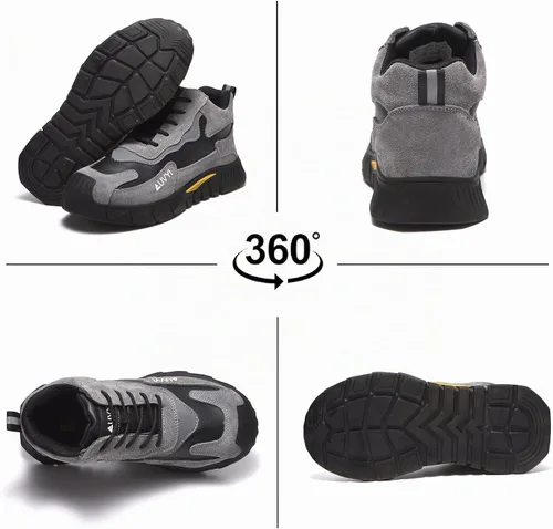 Vista 6 de AUVYI Botas de trabajo con punta de acero para hombres – Zapatos de seguridad cómodos y duraderos a prueba de chispas, botas de construcción