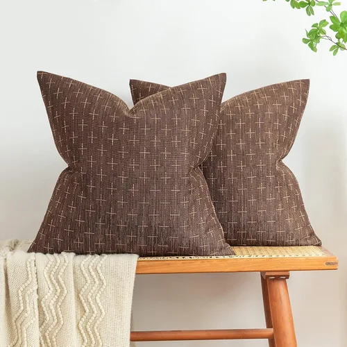 Vista 13 de MIULEE - Juego de 2 fundas de almohada decorativas de lino de arpillera, modernas, estilo campestre, rústicas, tejidas, con textura, para sofá, Gris