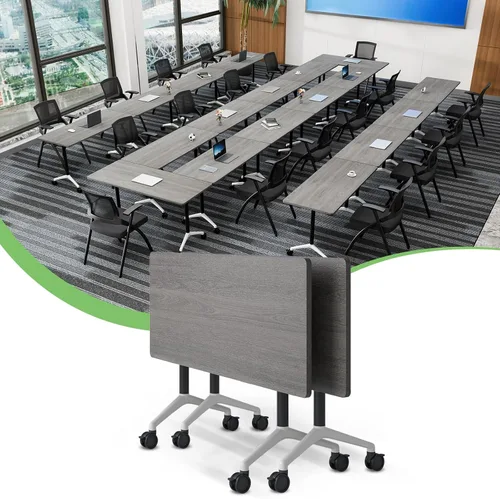 Vista 57 de Mesa de conferencias plegable con ruedas, mesa modular para sala de conferencias con 2 ojales para cables, mesas móviles de sala de reuniones