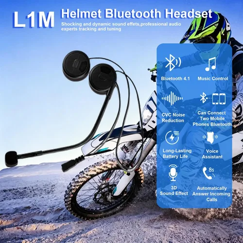 Vista 2 de QSPORTPEAK L1M Casco de motocicleta Bluetooth auricular auricular impermeable intercomunicador interfono micrófono incorporado