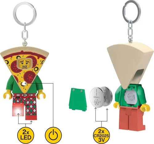 Vista 6 de LEGO KE176H - Llavero de luz para disfraz de pizza (KE176H) grande, 3 pulgadas de alto Colgante de bolsa con luz LED