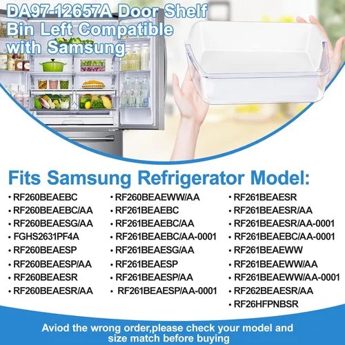 Vista 4 de Actualizado DA97-12657A Estante de puerta de refrigerador (izquierda) para Samsung Refrigerador Estante de repuesto para estante de refrigerador