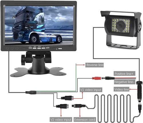 Vista 7 de Monitor de pantalla LCD TFT de 7 pulgadas para automóvil, kit de cámara de respaldo con cable de 49.2 ft para 18L/ ED IR Cam 10M