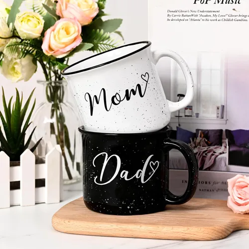 Vista 2 de YHRJWN Juego de tazas para padres nuevos, regalos para mamá y papá para parejas, perfecto para el día de la madre, día del padre y Navidad, 15 onzas