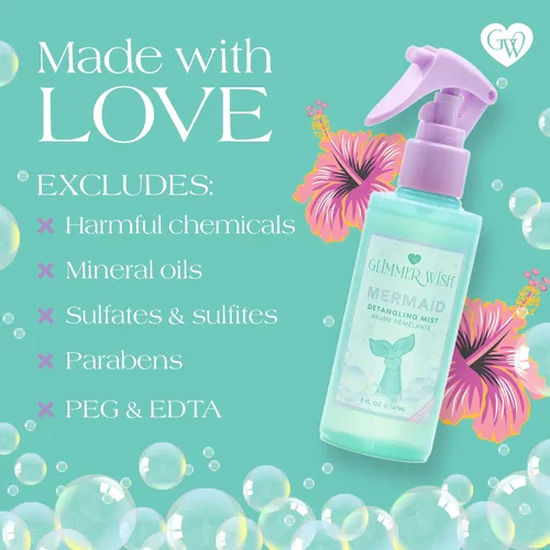 Vista 5 de Glimmer Wish Espray desenredante de cabello de sirena, acondicionador sin enjuague para niños y mujeres, cuidado del cabello sin enredos, espray