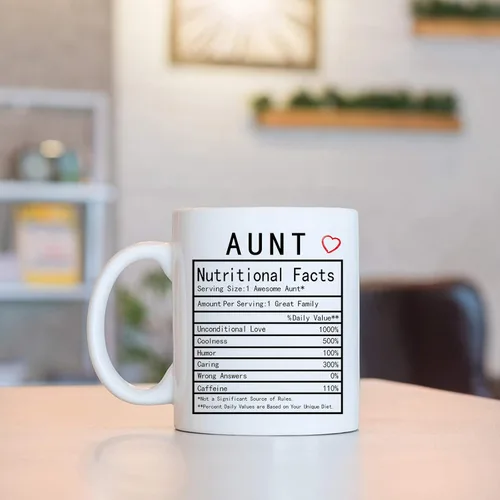 Vista 3 de Auntie Nutrition Facts - Taza de café de 11 onzas, caja de regalo para tía, tía de sobrino, sobrina, día de la madre, regalos de cumpleaños