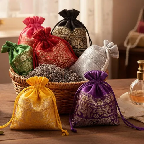 Vista 7 de Touchstone Drawstring Bags Indian Handcrafted Pouches Potli for Gifts Elefante_Multicolor (paquete de 20)