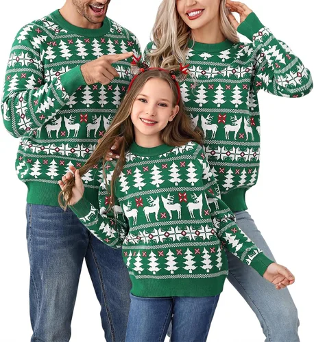 Vista 16 de Suéter navideño a juego para la familia, con estampado de copos de nieve de reno, suéter feo de manga larga 1 estilo.