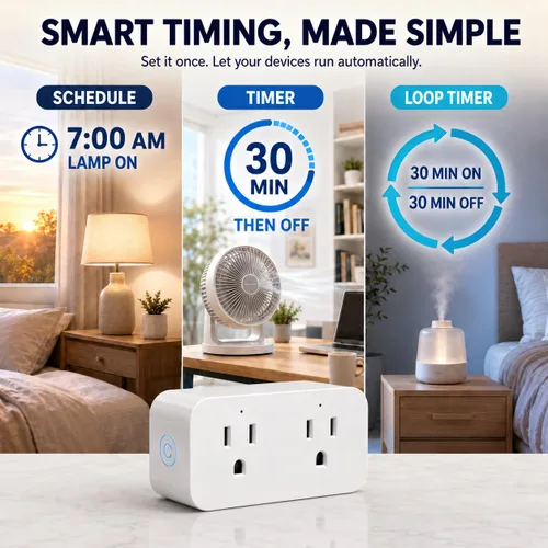 Vista 6 de QIACHIP Enchufe inteligente con temporizador de 16A/2000 W con 2 enchufes de control independiente, control remoto de la aplicación Ewelink, enchufe