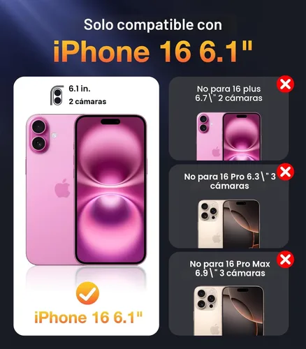 Vista 2 de Diaclara Funda diseñada para iPhone 16, mejorada [protección completa de la cámara], carcasa resistente de cuerpo completo con protector de pantalla