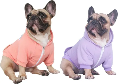 Vista 36 de 2pcs French Bulldog Pug Zipper Hoodies Clothes Black Grey - Medium Zipped Sweatshirts Cold Winter Coats Sweaters for Frenchie Boston Terrier Puppy