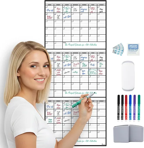 Vista 14 de (2 PK) Pequeño Calendario de Borrado en Seco para Pared, 17x26 Pulgadas, Pequeño Calendario de Pared Borrable, Pizarra Blanca para Oficina, Hogar