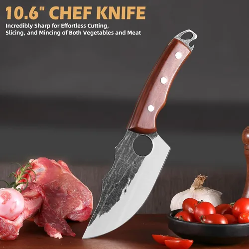 Vista 3 de Juego de 3 cuchillos de chef, juego de cuchillos de carnicero de cocina japonesa, cuchillos de chef serbios, cuchillos de deshuesado vikingos, acero