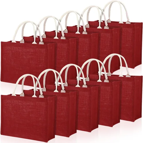 Vista 18 de Shappy Paquete de 10 bolsas de arpillera reutilizables en blanco, Verde Jute Tote, Grocery Bag, Bridesmaid Gifts, Bachelorette Party, Beach Trips