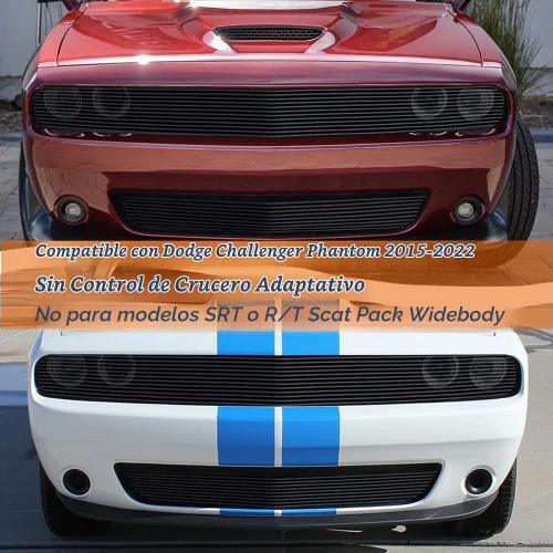Vista 2 de Rejilla delantera compatible con DODGE Challenger PHANTOM 2015 16 17 18 19, para parachoques superior e inferior, inserto de rejilla de aluminio