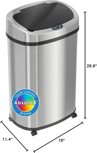 Vista 7 de SensorCan - Basurero con sensor de 13 galones con ruedas y sistema de control de olores AbsorbX, acero inoxidable, cubo de basura automático